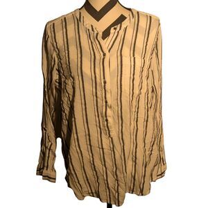 Lucky Brand Women's Black & White Striped Mandarin Collar Shirt - Size L